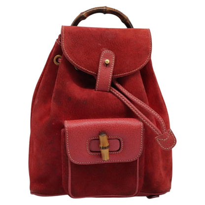 Gucci Vintage Bamboo Backpack Suede, RED, SUEDE, Backpack