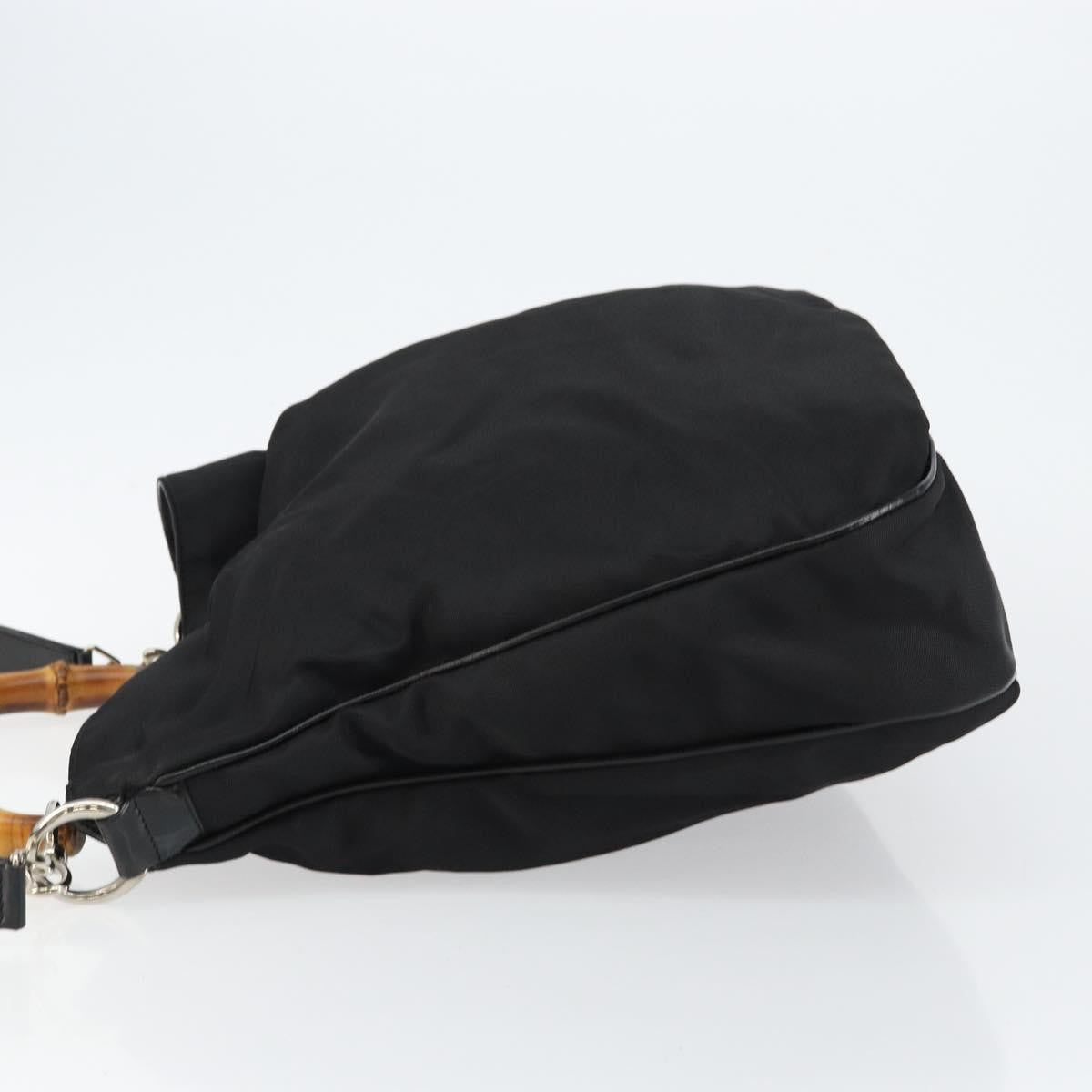 Gucci Vintage Bamboo Handle Open Hobo Nylon, Black, Nylon, Handbag