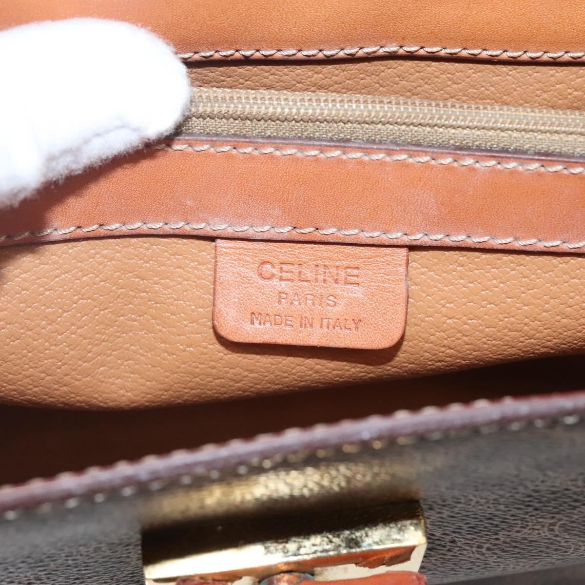 Celine Vintage Convertible Top Handle Bag Macadam Coated Canvas, BROWN, CANVAS, Handbag