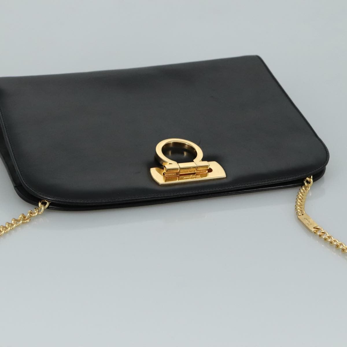 Salvatore Ferragamo Vintage Gancini Chain Shoulder Bag Leather, BLACK, LEATHER, Shoulder bag