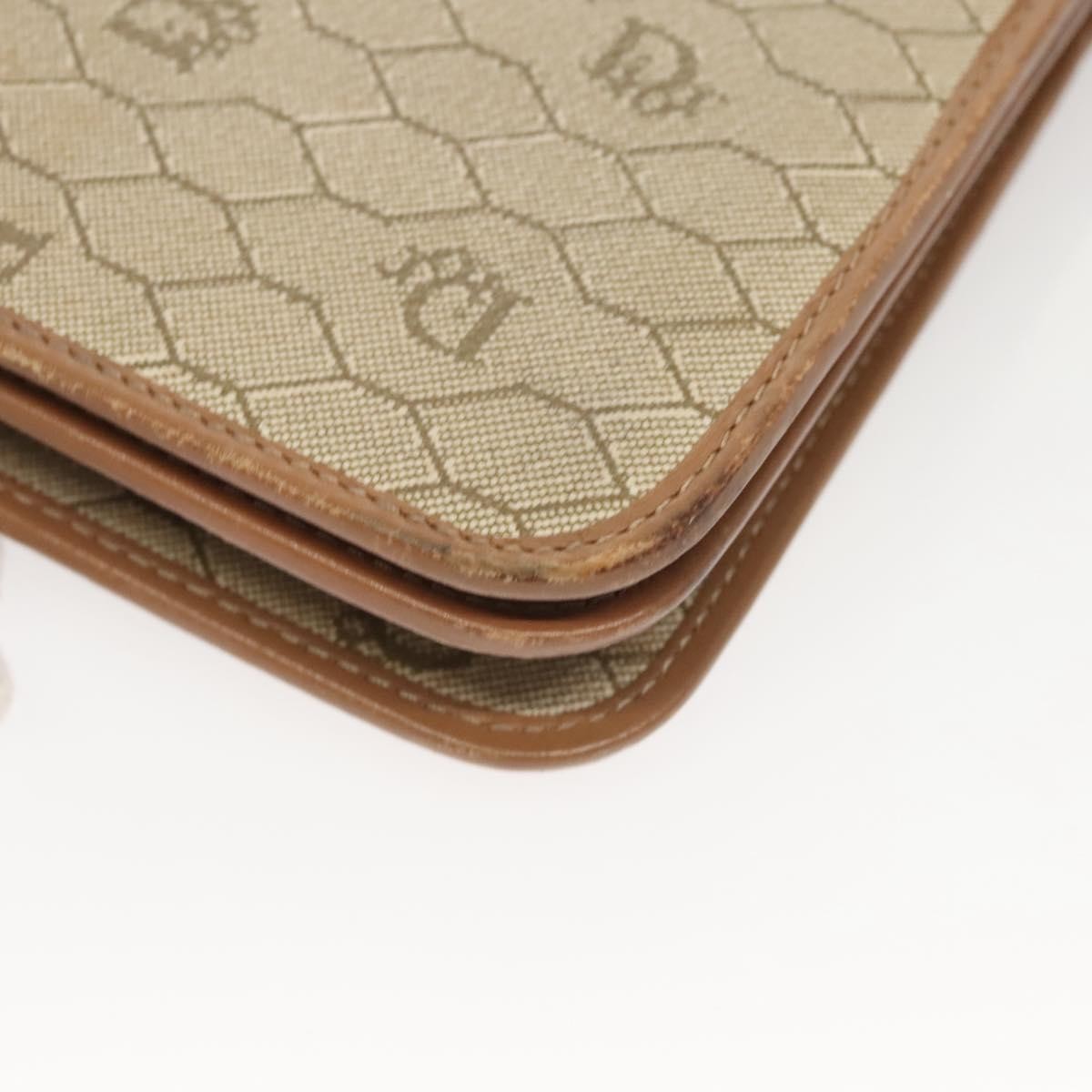 Christian Dior Vintage Honeycomb chain Canvas, BEIGE, CANVAS, Handbag