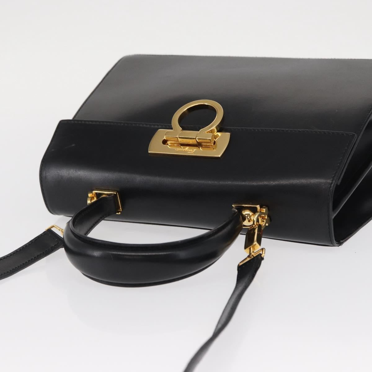 Salvatore Ferragamo Convertible Top Handle Bag Leather, BLACK, LEATHER, Handbag