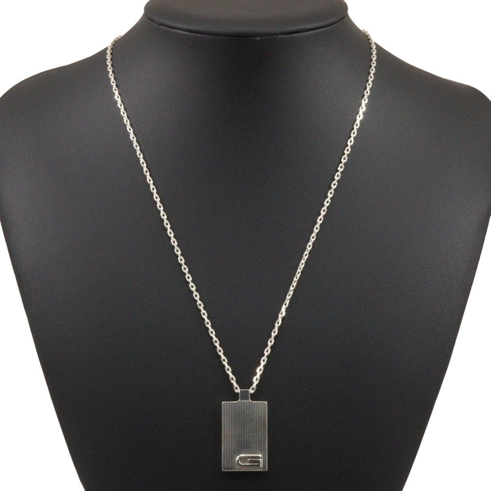Gucci Interlocking G Plate Pendant Chain Necklace Silver 925, SILVER, SILVER, Necklace