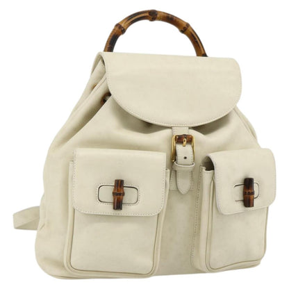 Gucci Vintage Bamboo Backpack Leather, White, Leather, Backpack