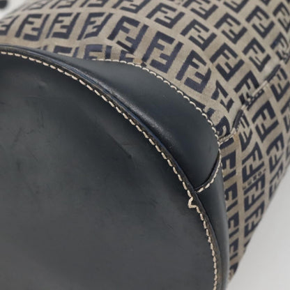 Fendi FF Logo Mon Tresor Bucket Bag Printed Shearling with Leather, NAVY, CANVAS, Shoulder bag