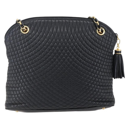 Bally Vintage Chain Shoulder Bag Quilted Leather, BLACK, LEATHER, Shoulder bag