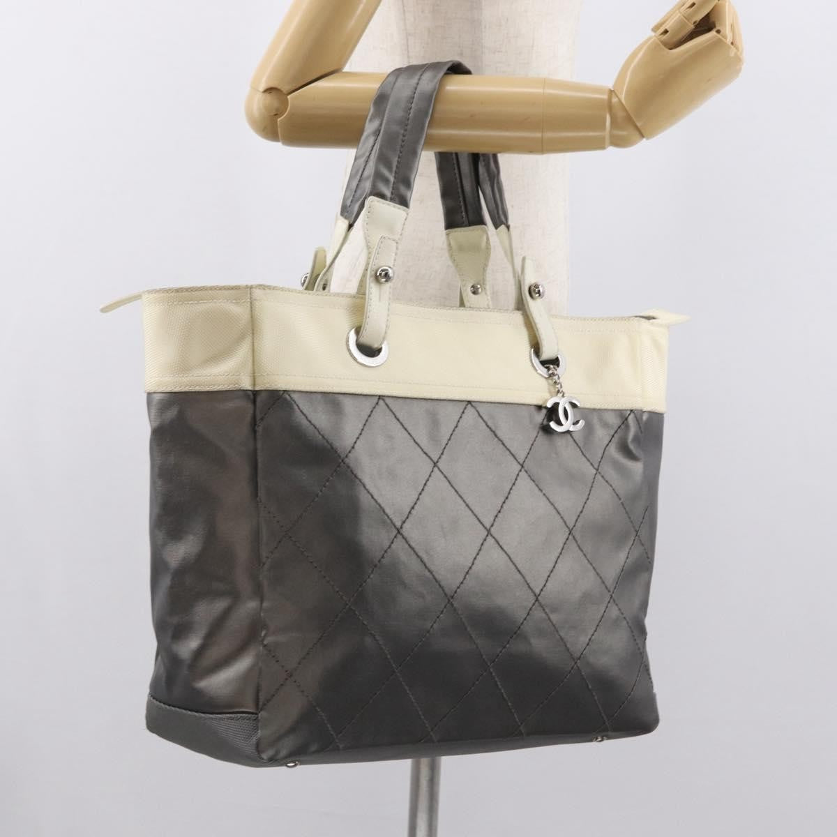 Chanel Biarritz Tote Nylon, SILVER, NYLON, Tote bag