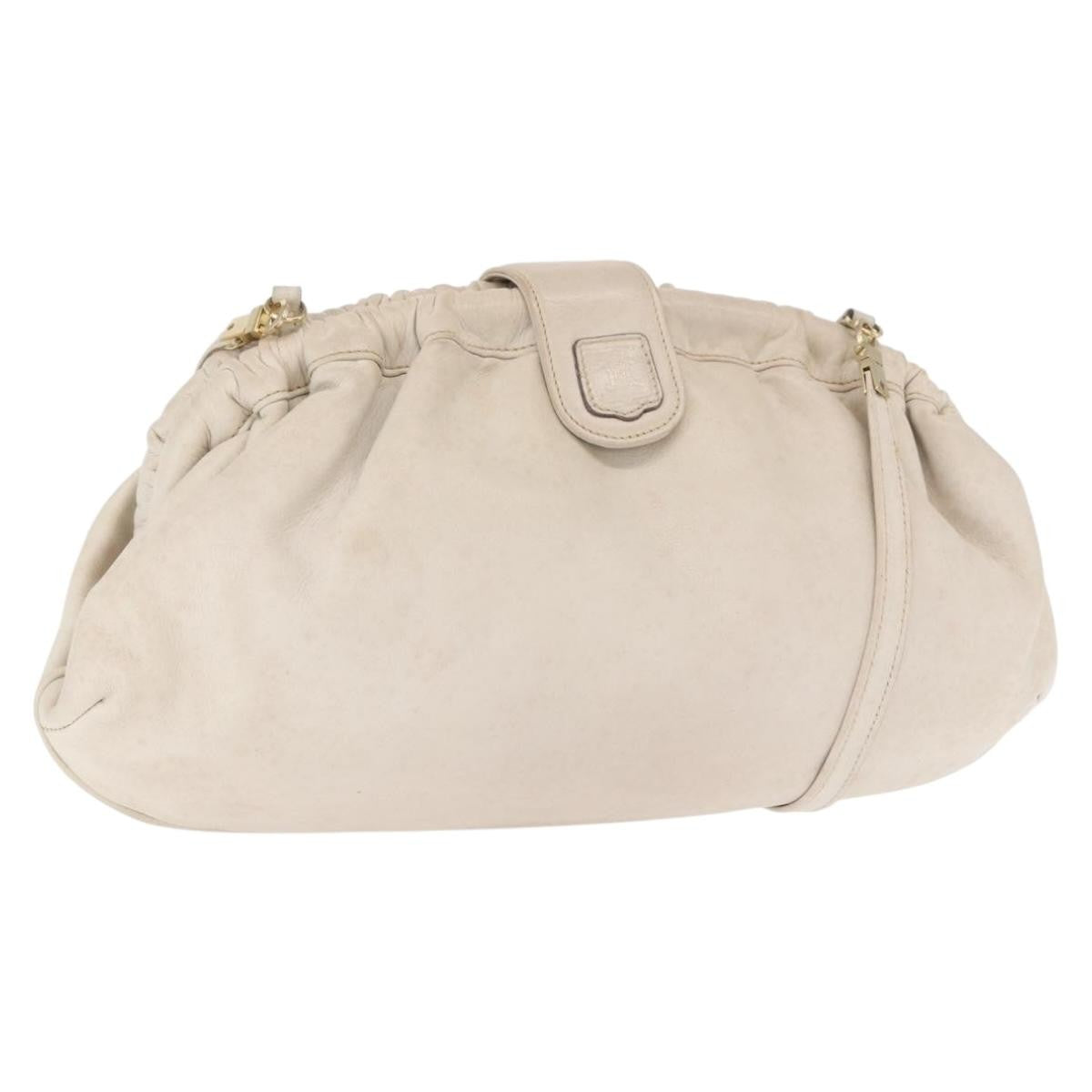 Celine Vintage Shoulder Bag Leather, WHITE, LEATHER, Shoulder bag