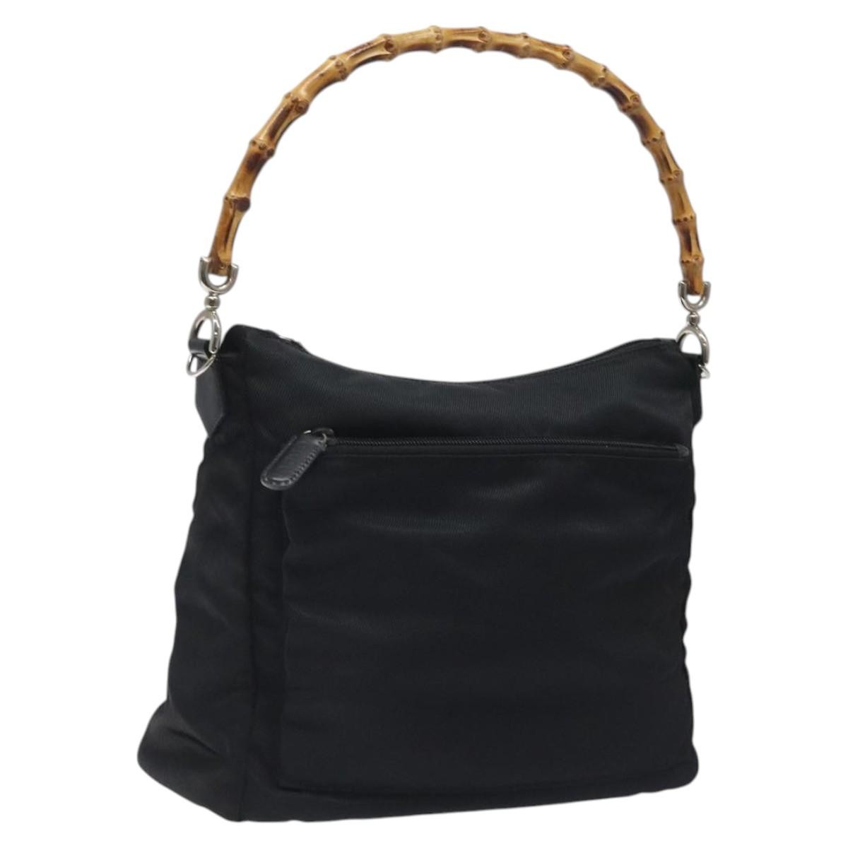 Gucci Vintage Bamboo Shoulder Bag Nylon, BLACK, NYLON, Shoulder bag