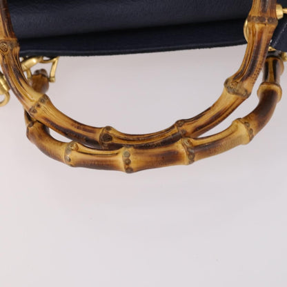 Gucci Vintage Bamboo Front Pocket Tote Suede, NAVY, SUEDE, Handbag