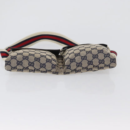 Gucci Vintage Double Belt Bag GG Canvas with Leather, NAVY, CANVAS, Clutche & pouche
