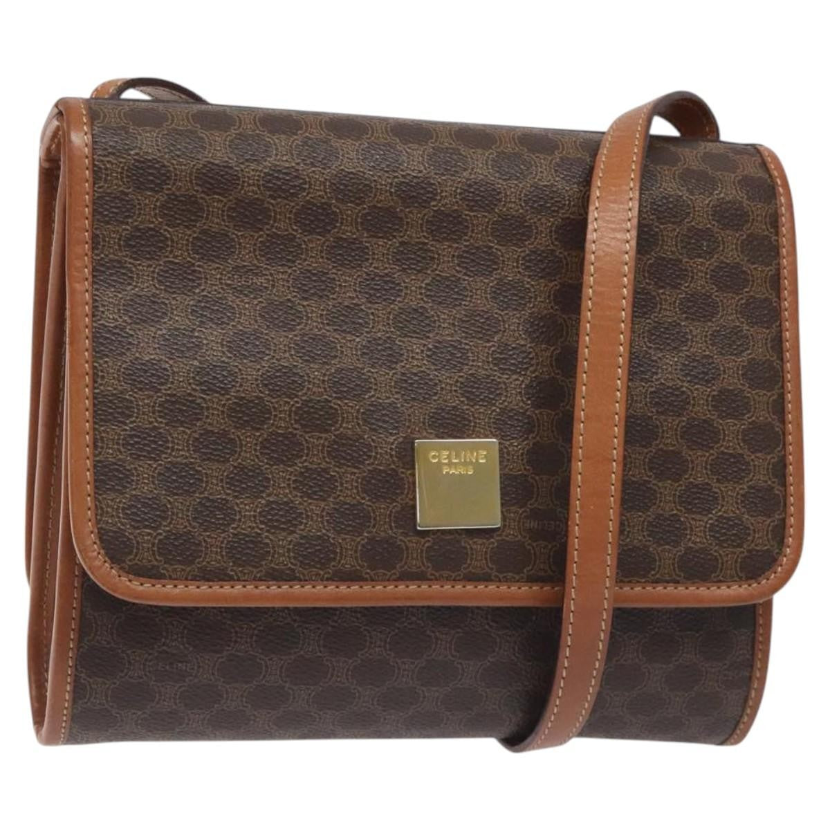 Celine Vintage Macadam Shoulder Bag Canvas and Leather, Brown, Canvas, Shoulder Bag