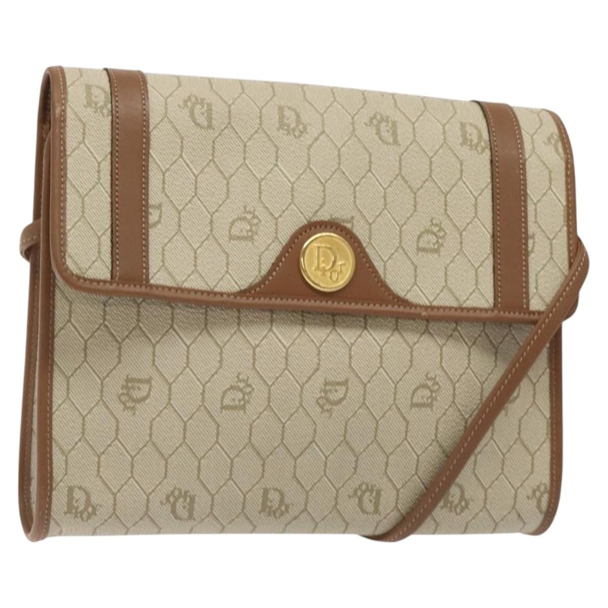 Christian Dior Vintage Honeycomb Flap Crossbody Bag Coated Canvas, BEIGE, CANVAS, Crossbody bag