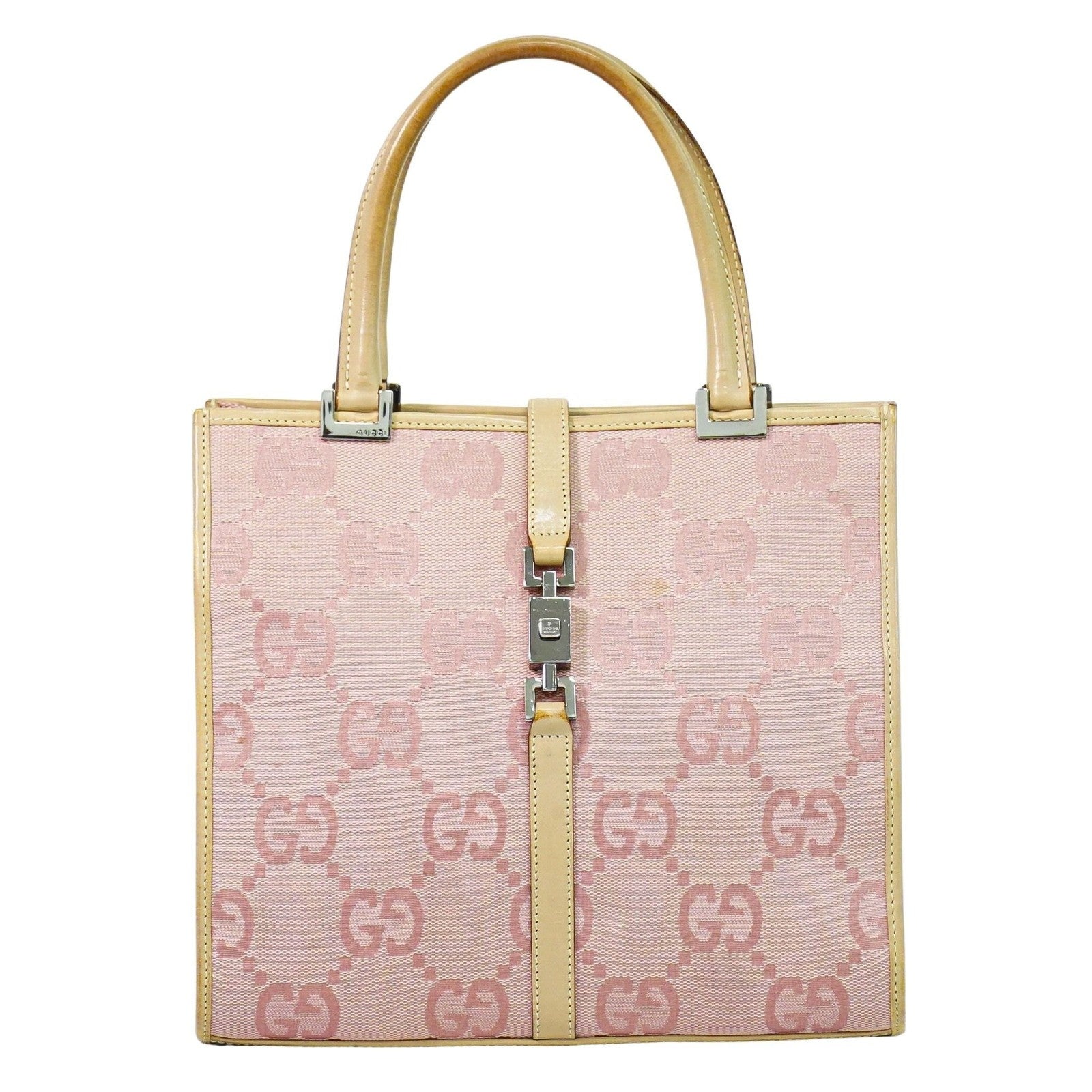 Gucci Jackie 1961 Tote GG Denim and Leather, Pink, Canvas, Handbag