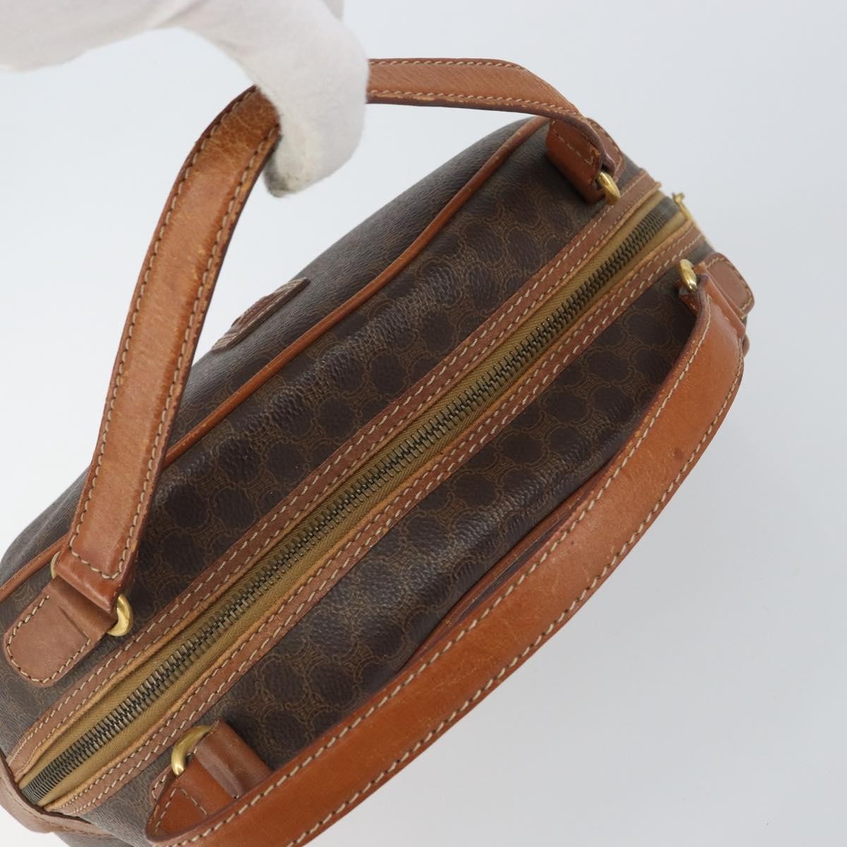 Celine Vintage Macadam Handbag Canvas and Leather, BROWN, CANVAS, Handbag