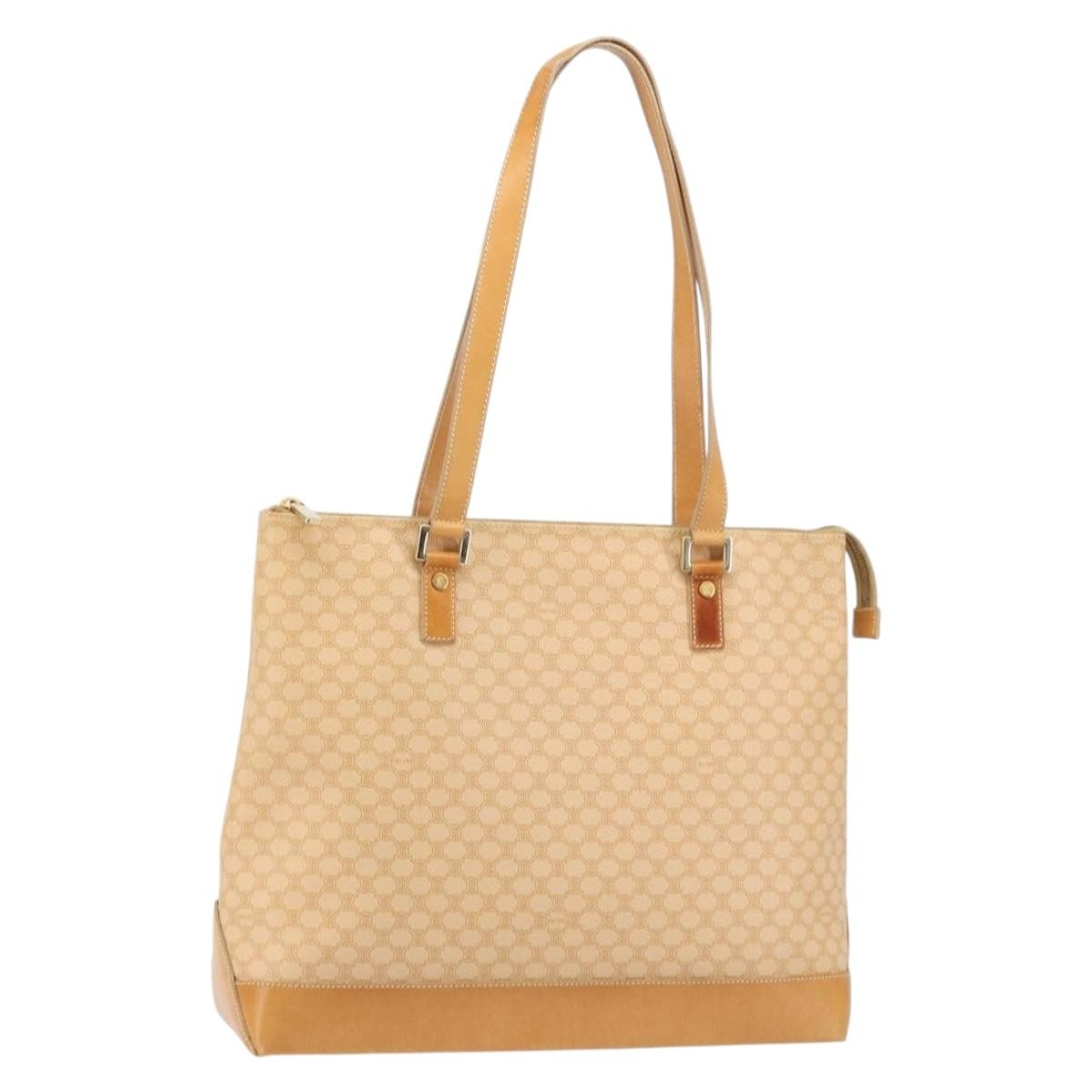Celine Vintage Macadam Tote bag Canvas and Leather, BEIGE, CANVAS, Tote bag