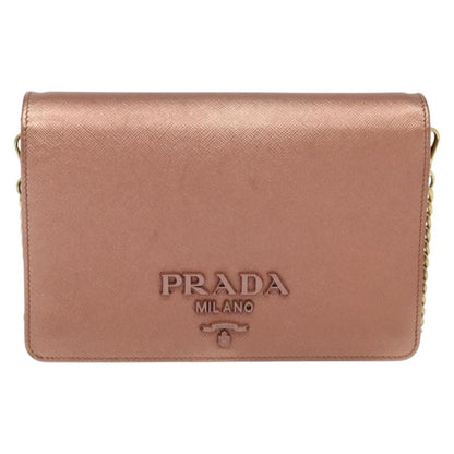 Prada Monochrome Chain Flap Bag Saffiano Leather, PINK, LEATHER, Shoulder bag
