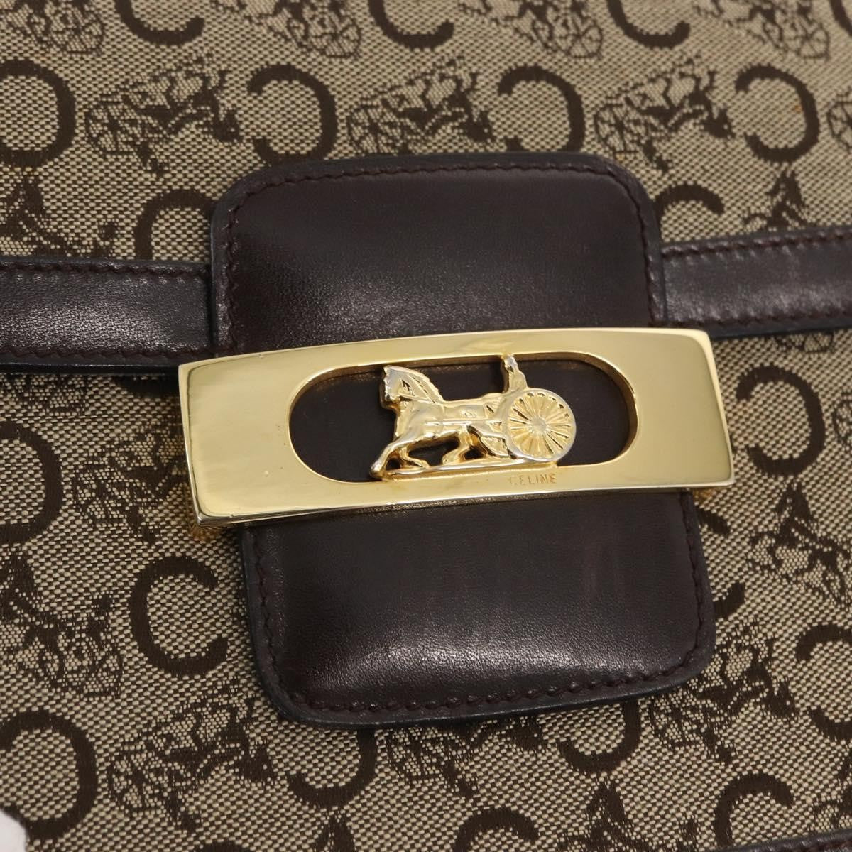 Celine Vintage Horse Carriage C Macadam Shoulder Bag Canvas and Leather, BEIGE, CANVAS, Shoulder bag