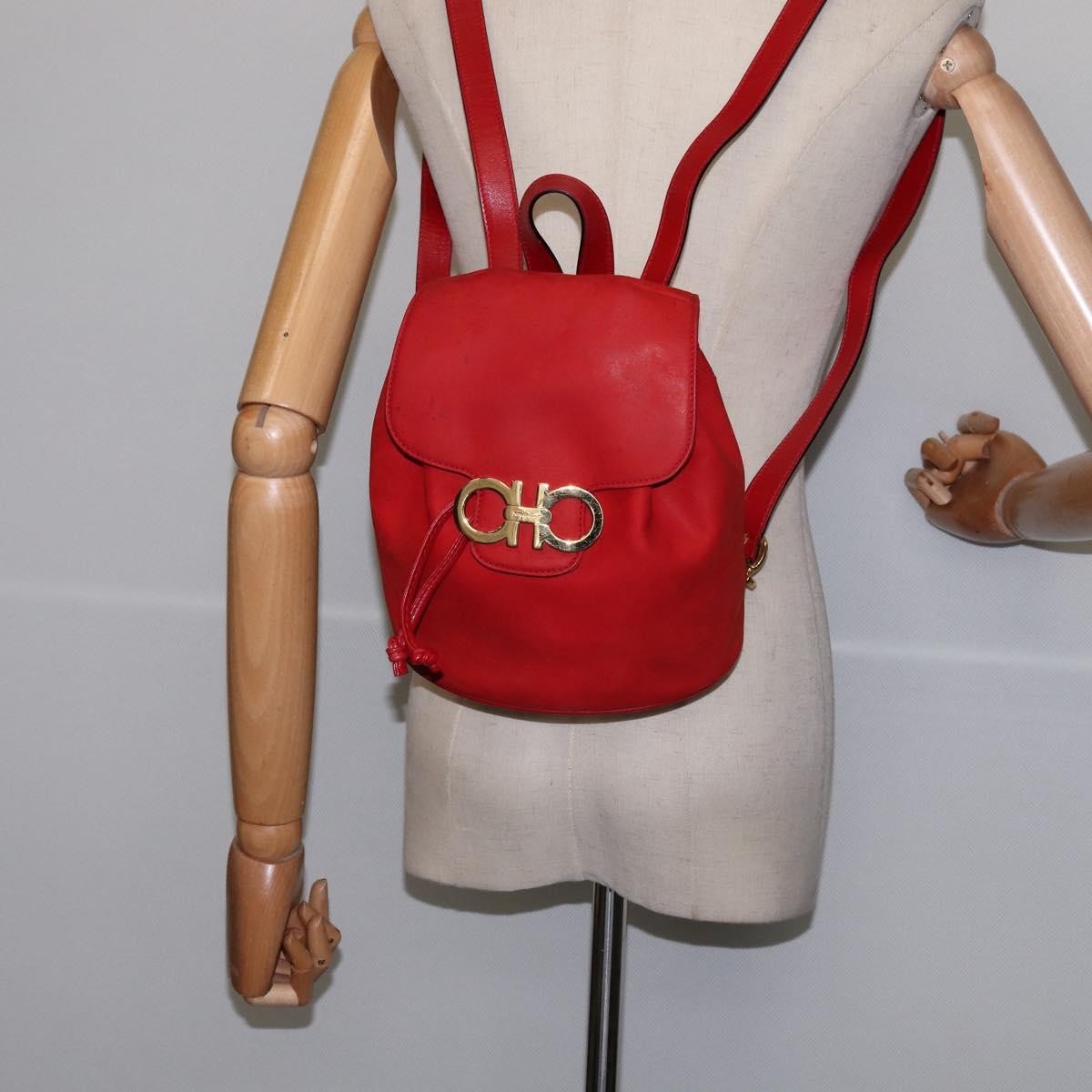 Salvatore Ferragamo Gancini Flap Drawstring Backpack Leather, RED, LEATHER, Backpack