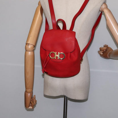 Salvatore Ferragamo Gancini Flap Drawstring Backpack Leather, RED, LEATHER, Backpack