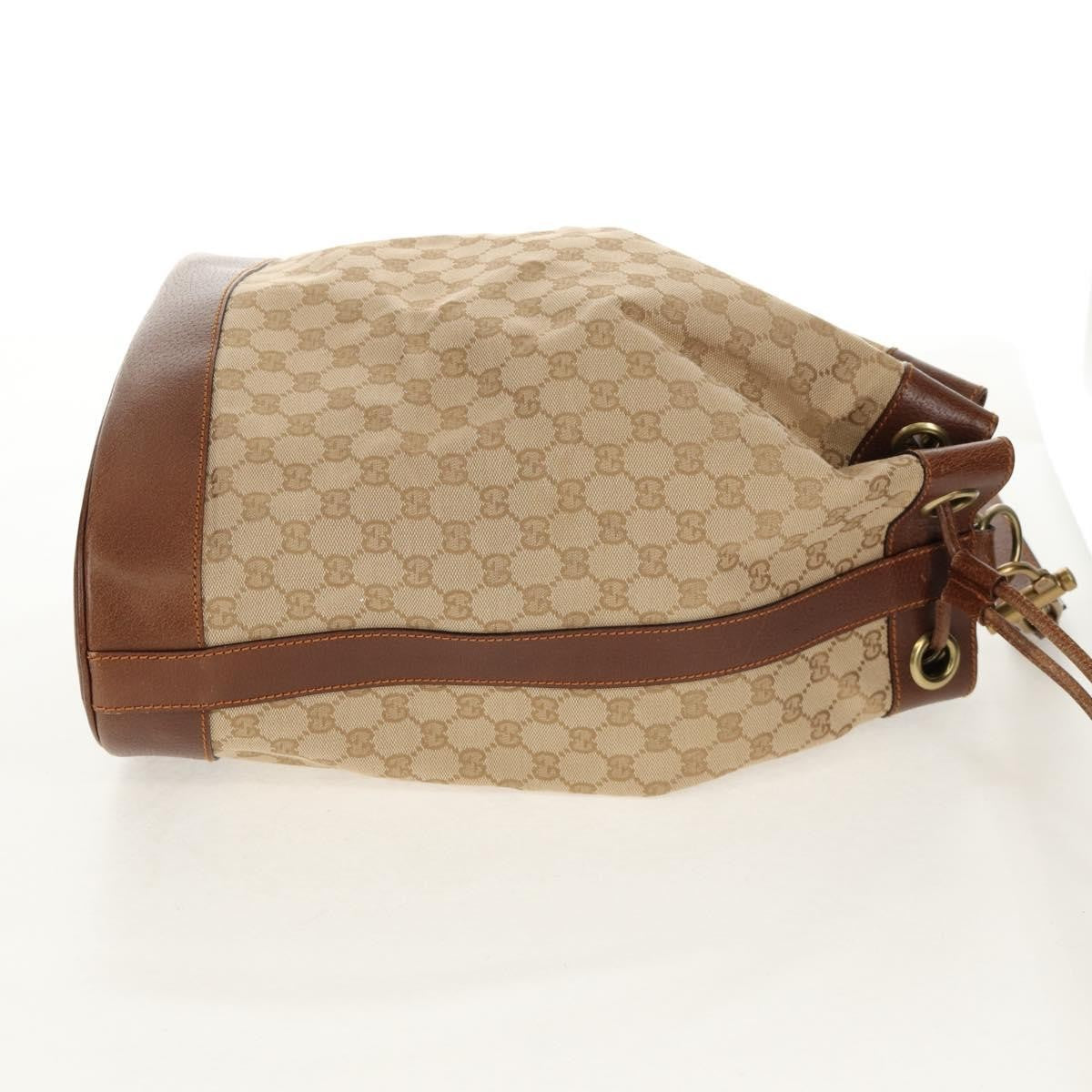 Gucci Drawstring Shoulder Bag GG Canvas with Leather, BEIGE, CANVAS, Shoulder bag
