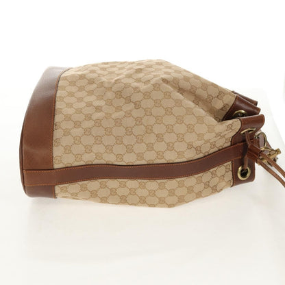 Gucci Drawstring Shoulder Bag GG Canvas with Leather, BEIGE, CANVAS, Shoulder bag