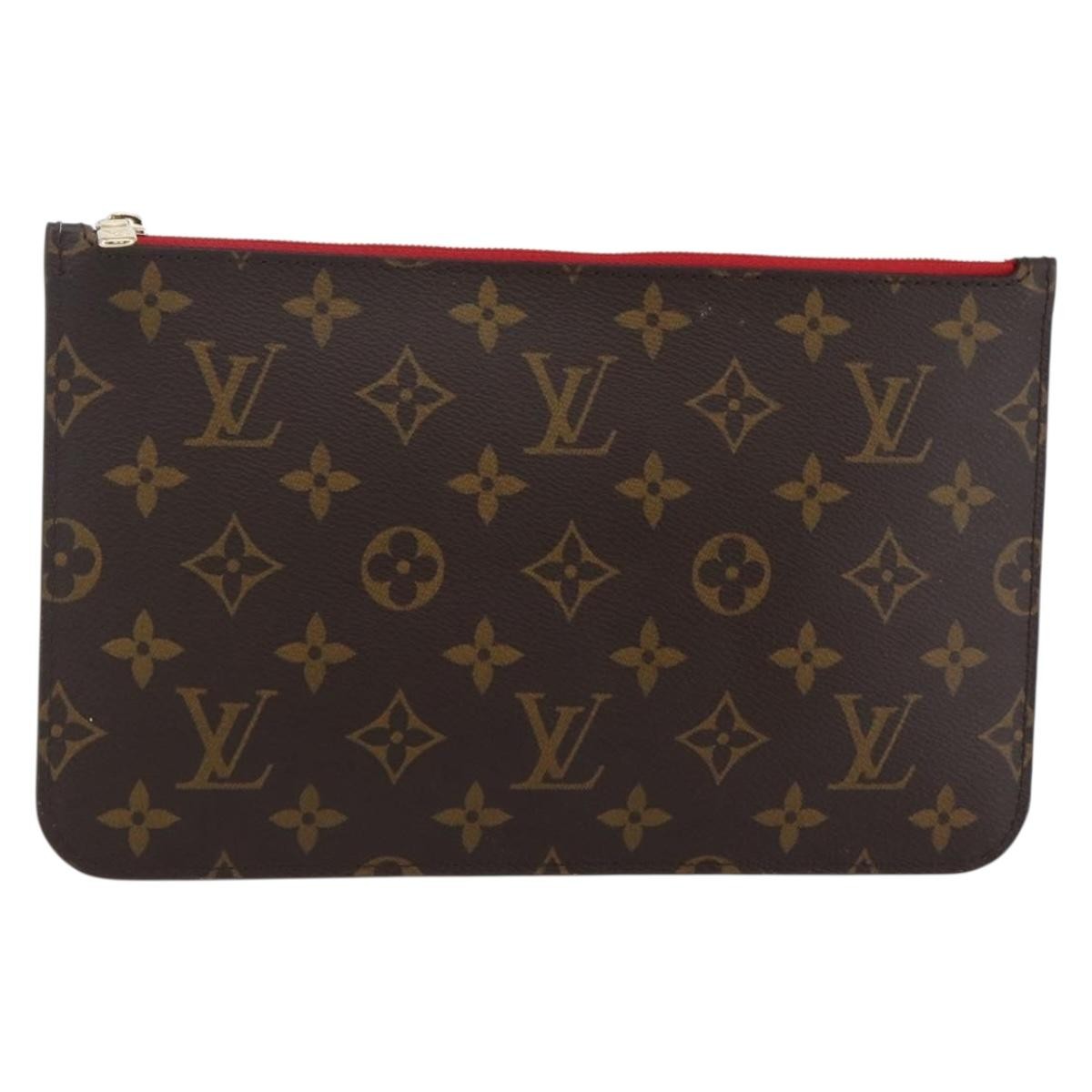 Louis Vuitton Neverfull Pochette Monogram Canvas, BROWN, CANVAS, Tote bag