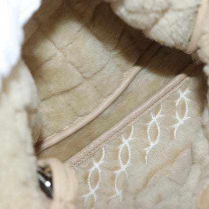 Chanel Vintage Embroidered CC Chain Tote Quilted Suede and Shearling, Silver, Canvas, Tote Bag