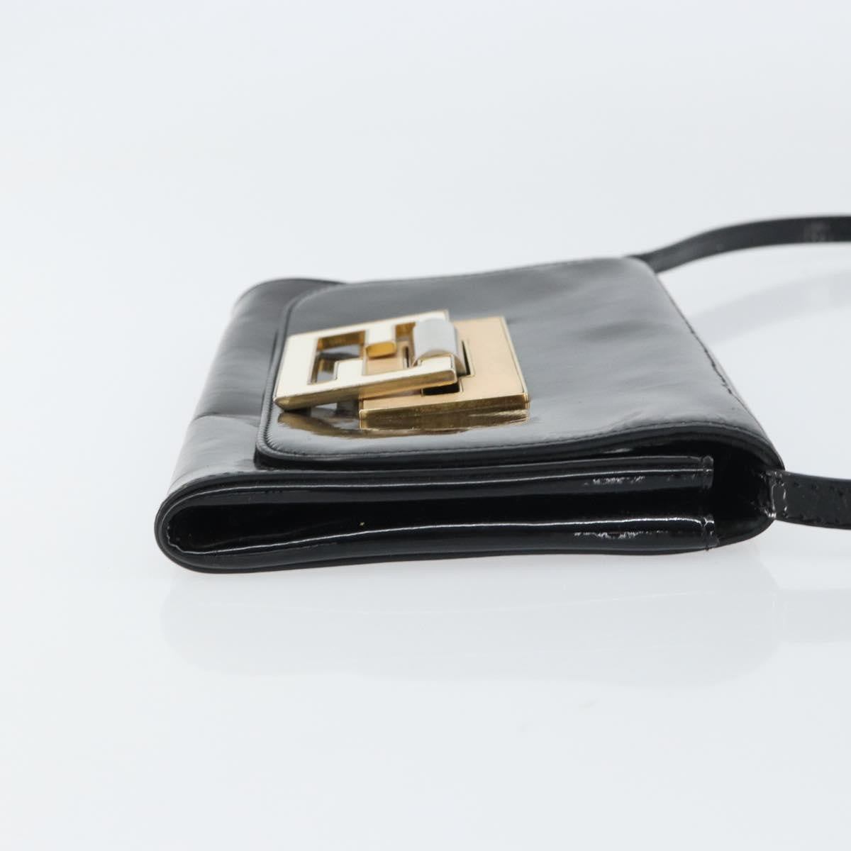 Fendi Vintage Shoulder Bag Enamel, BLACK, PATENT_LEATHER, Shoulder bag