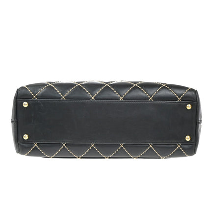 Chanel Surpique Boston Bag Quilted Leather, BLACK, LEATHER, Handbag
