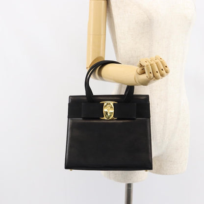Salvatore Ferragamo Convertible Vara Bow Tote Leather, BLACK, LEATHER, Handbag