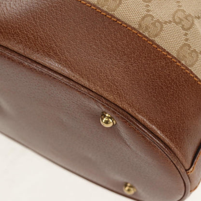 Gucci Drawstring Shoulder Bag GG Canvas with Leather, BEIGE, CANVAS, Shoulder bag