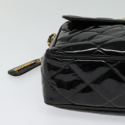 Chanel Vintage Square Front Pocket Camera Bag Quilted Patent, BLACK, PATENT_LEATHER, Shoulder bag