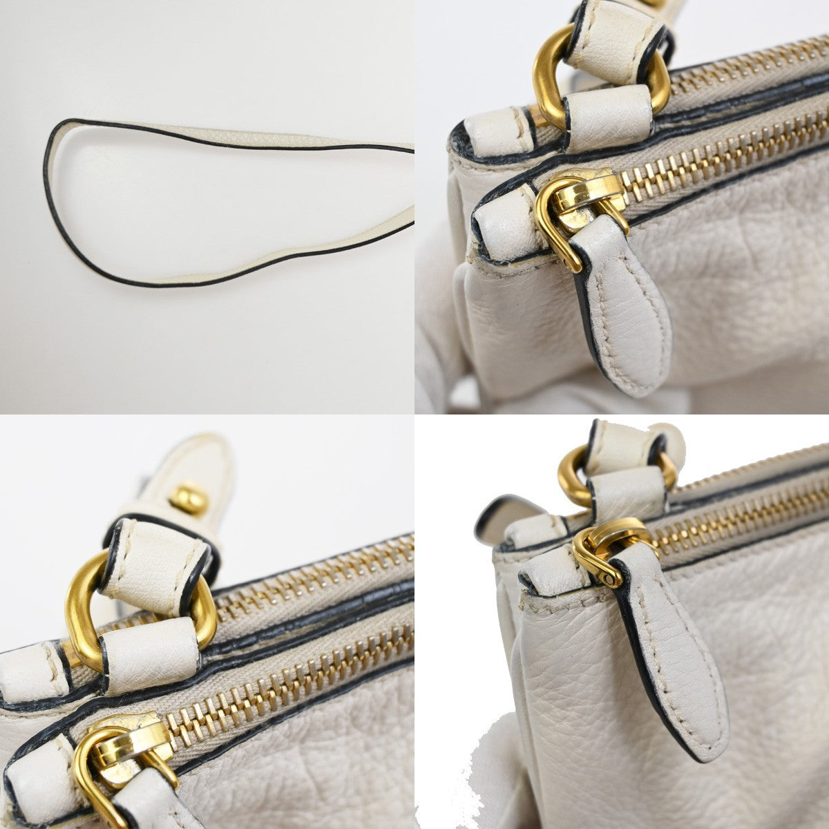 Prada Double Zip Crossbody Bag Vitello Daino, WHITE, LEATHER, Shoulder bag