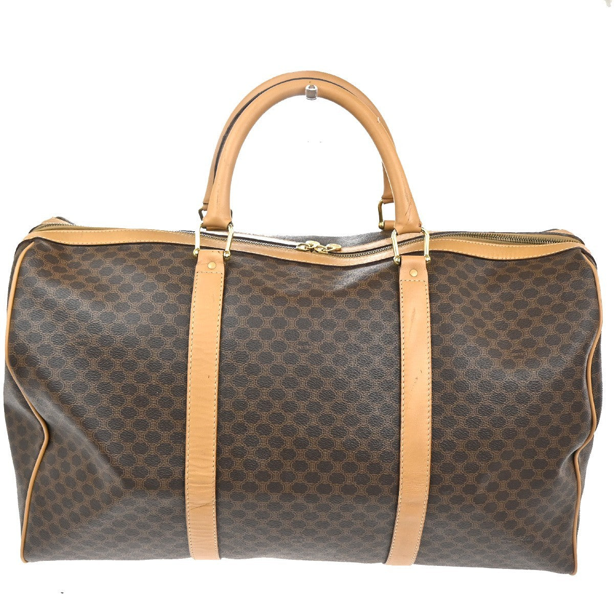 Celine Vintage Duffle Bag Macadam Coated Canvas, BROWN, PVC, Travel bag