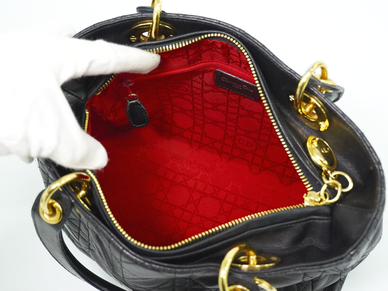 Christian Dior Lady cannage Matelassé, BLACK, LEATHER, Handbag