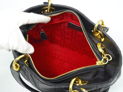 Christian Dior Lady cannage Matelassé, BLACK, LEATHER, Handbag