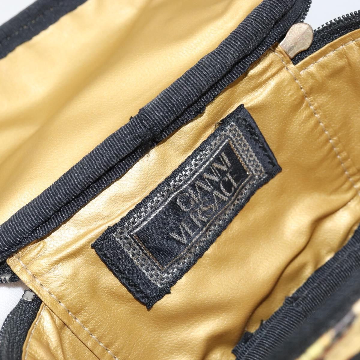 Versace Vanity Hand Bag Canvas and Leather, GOLD, LEATHER, Clutche & pouche