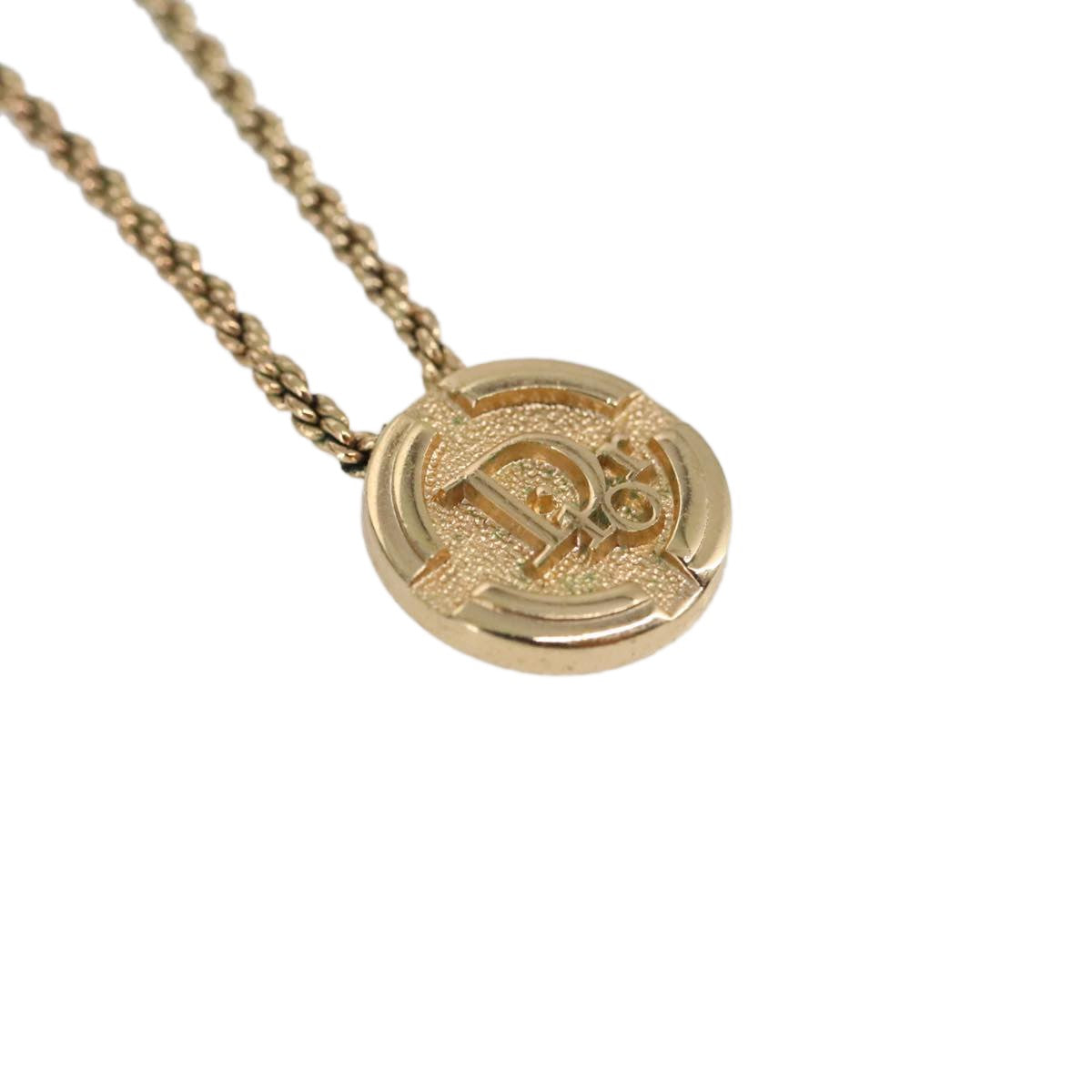Christian Dior Vintage Logo Round Pendant Necklace Metal, GOLD, METAL, Necklace
