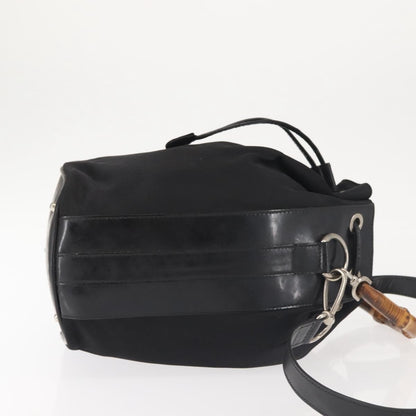 Gucci Vintage Bamboo Bucket Bag Nylon and Leather, BLACK, NYLON, Bag