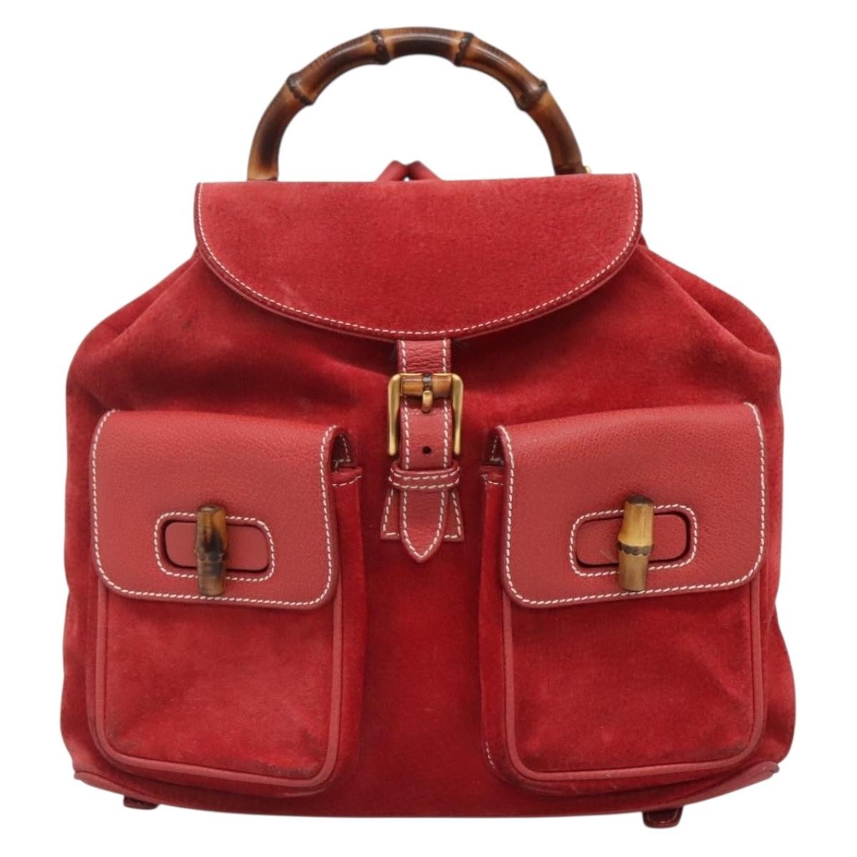 Gucci Bamboo Tassel Backpack Suede, RED, SUEDE, Backpack