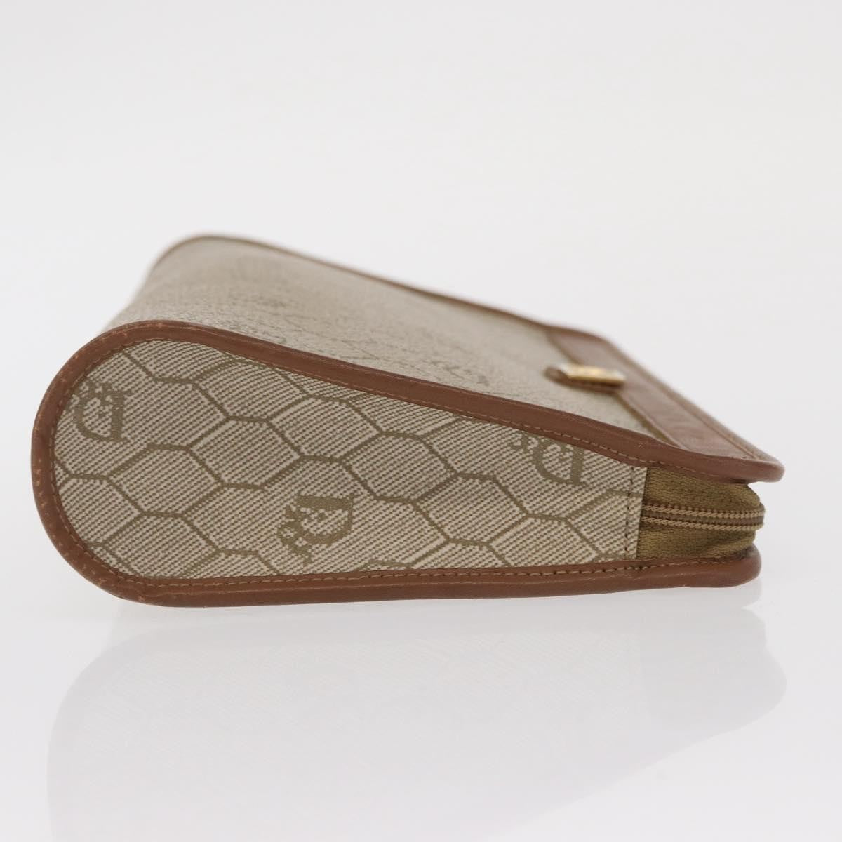 Christian Dior Vintage Honeycomb Zip Pouch Canvas and Leather, BEIGE, CANVAS, Clutche & pouche