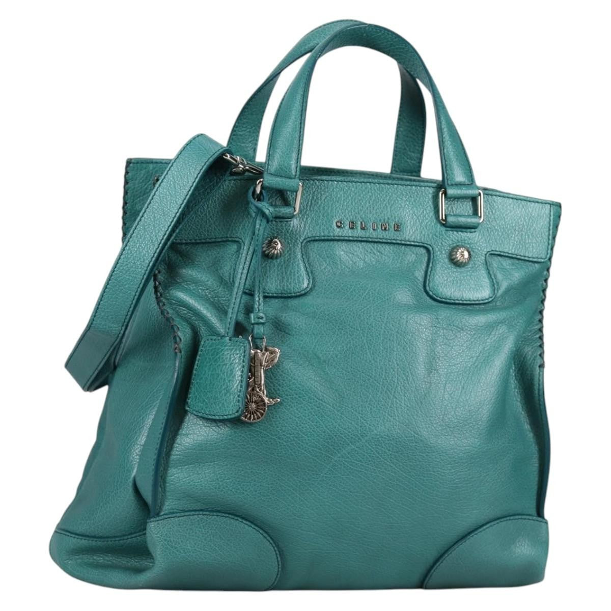 Celine Orlov Handbag Leather, TURQUOISE, LEATHER, Handbag
