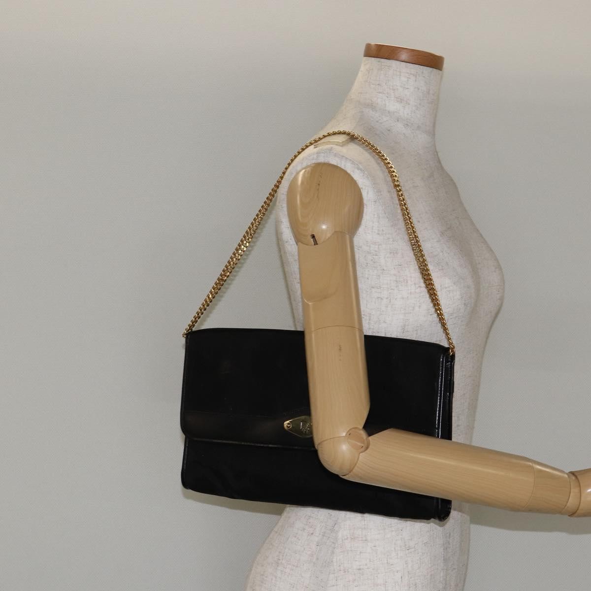 Christian Dior Vintage CD Chain Flap Shoulder Bag Diorissimo Canvas, Black, Nylon, Shoulder Bag