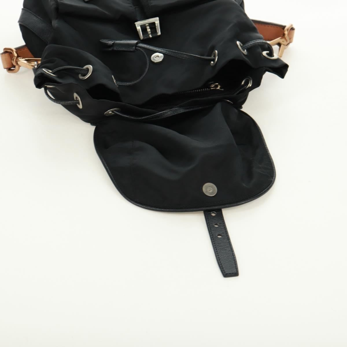Prada Double Pocket Drawstring Shoulder Bag Tessuto, Black, Nylon, Shoulder Bag