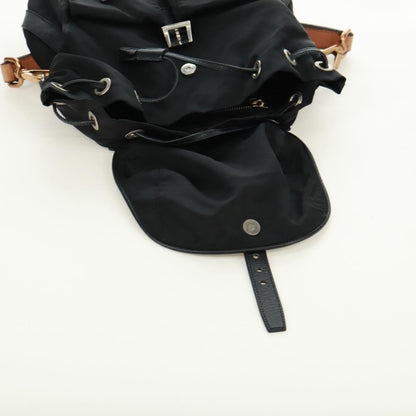 Prada Double Pocket Drawstring Shoulder Bag Tessuto, Black, Nylon, Shoulder Bag