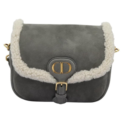 Christian Dior Bobby Flap Bag Shearling and Suede, GRAY, SUEDE, Shoulder bag