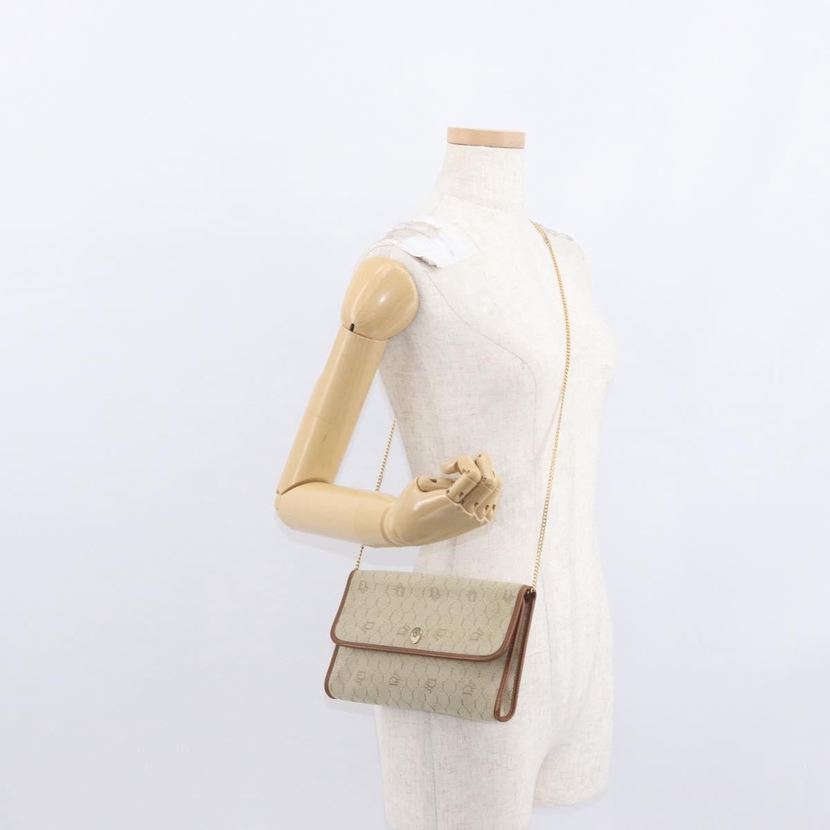 Christian Dior Vintage Honeycomb chain Canvas, BEIGE, CANVAS, Shoulder bag