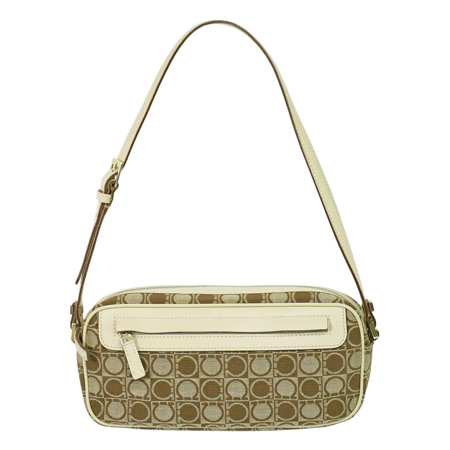 Salvatore Ferragamo Gancini Shoulder Bag Canvas, BEIGE, CANVAS, Shoulder bag