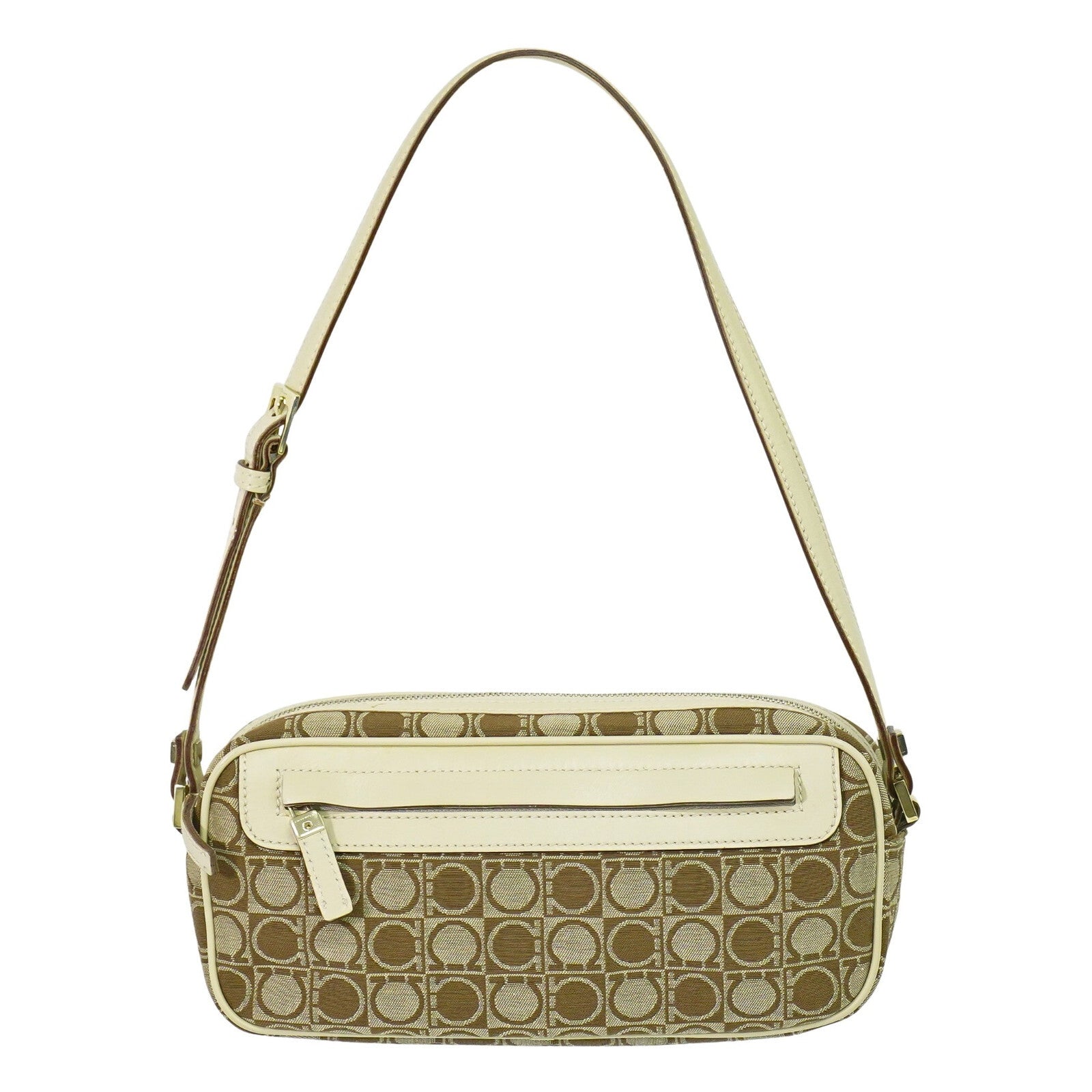 Salvatore Ferragamo Gancini Shoulder Bag Canvas, BEIGE, CANVAS, Shoulder bag